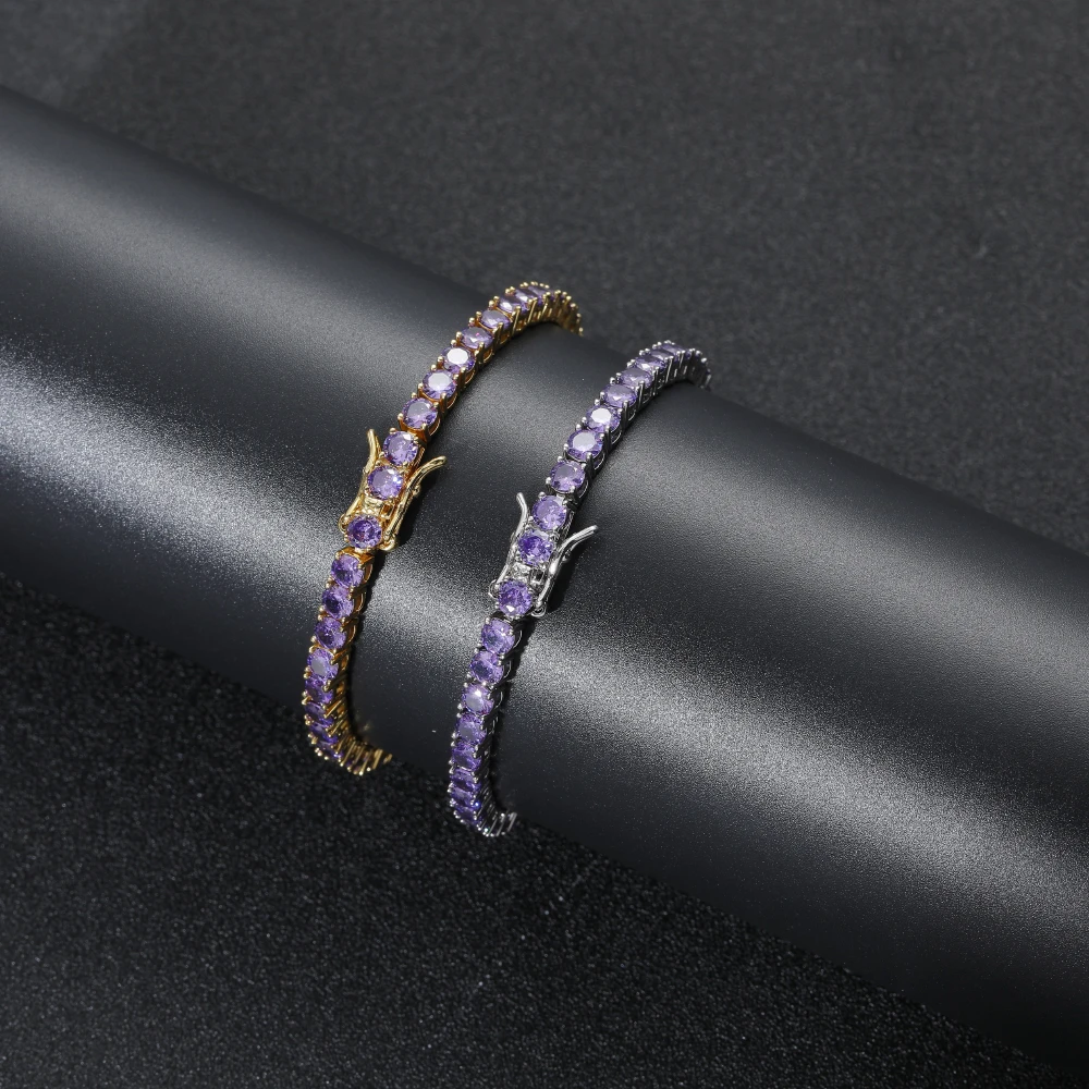 Purple Zircon Fashion 4mm 7inch 8inch Brass tennis Bracelet Hip Hop Iced Out female Jewelry CZ BB204 |