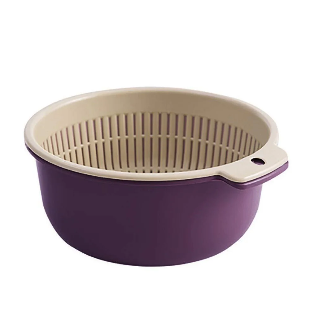 2Pc Kitchen Drain Basket Bowl Rice Washing Colander Baskets Strainer Noodles Vegetables Fruit Double Storage Baske | Дом и сад