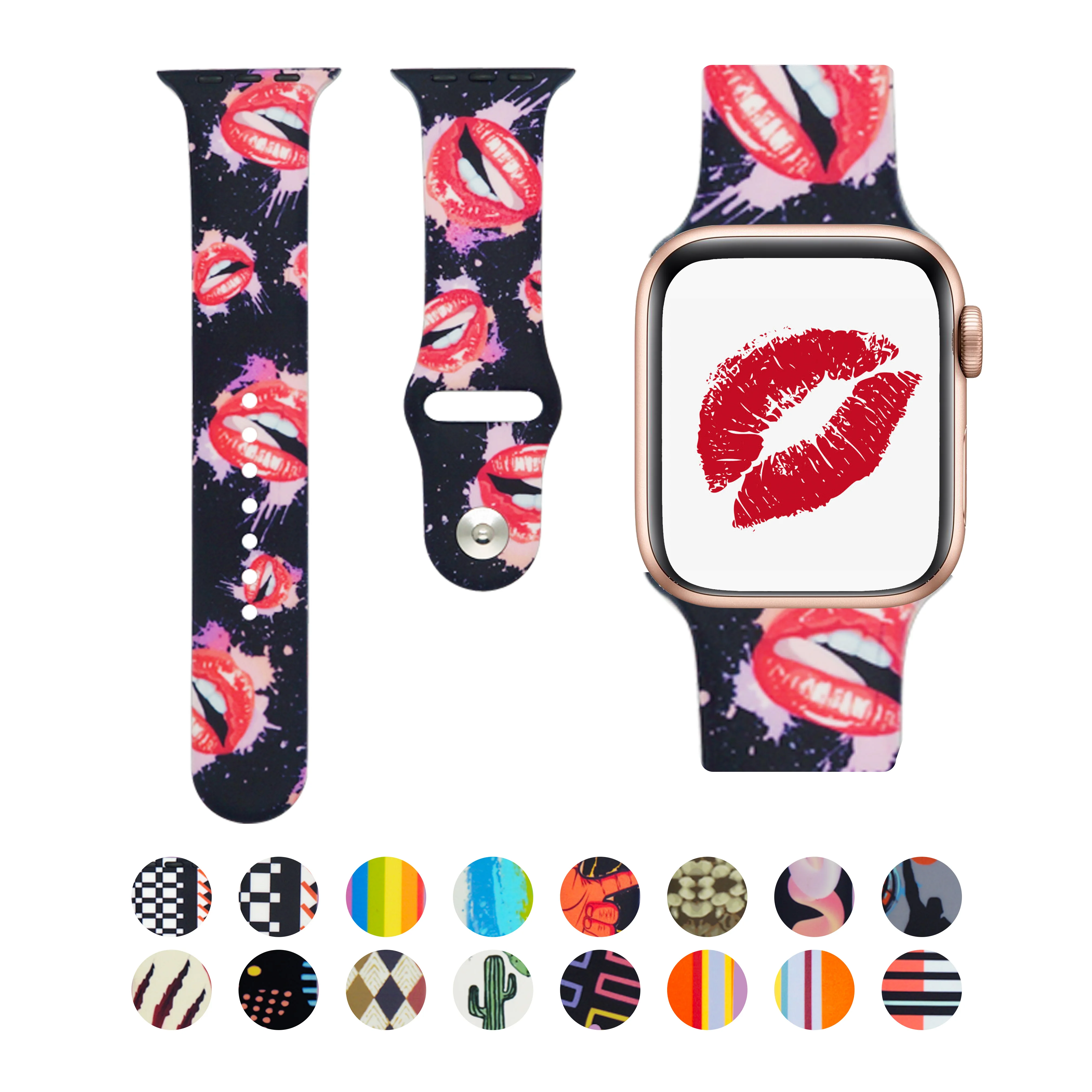 

2 Sides Print Sport Fashion Rainbow Strap For iwatch Apple Watch Rubber Silicone Band Strap 38mm 40mm 42mm 44mm 123456 Series