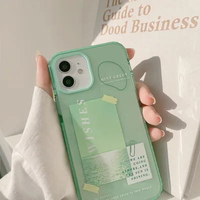 

Small Fresh Mint Green English Label Soft Silicone Full Wrapping Protective Cover Suitable For Apple Series 11Promax 2021 Style