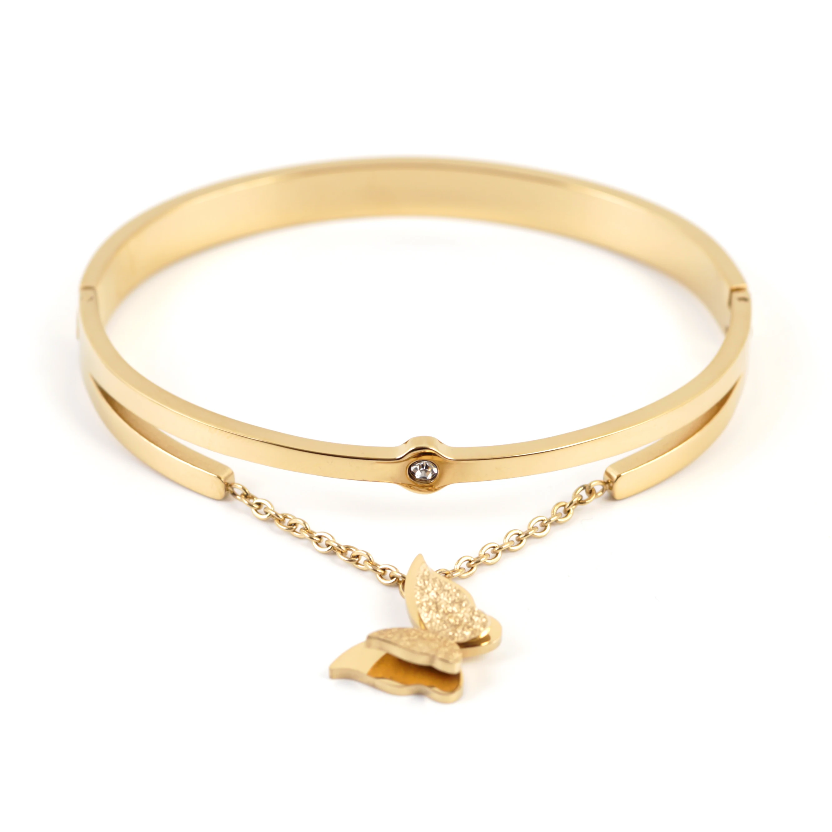 

Luxury Butterfly With Chain Bangles Bracelets For Women Girls Fashion Stainless Steel Crystal Cuff Bangle Women's Jewelry Gifts