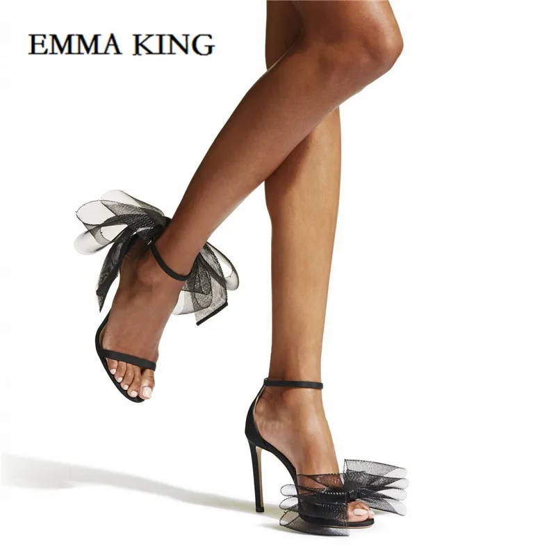 Дизайнерские сандалии на шпильках с сетчатым бантом роскошные пикантные