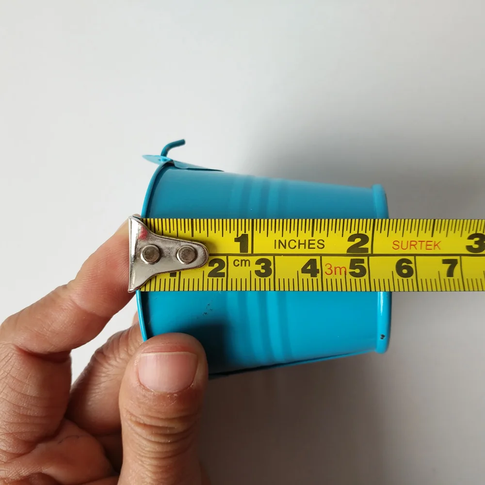 

100Pcs/Lot D5.5xH5CM Blue Metal Favor Pails Tin Buckets Baby Shower Candy Holders Mini Flower Pots