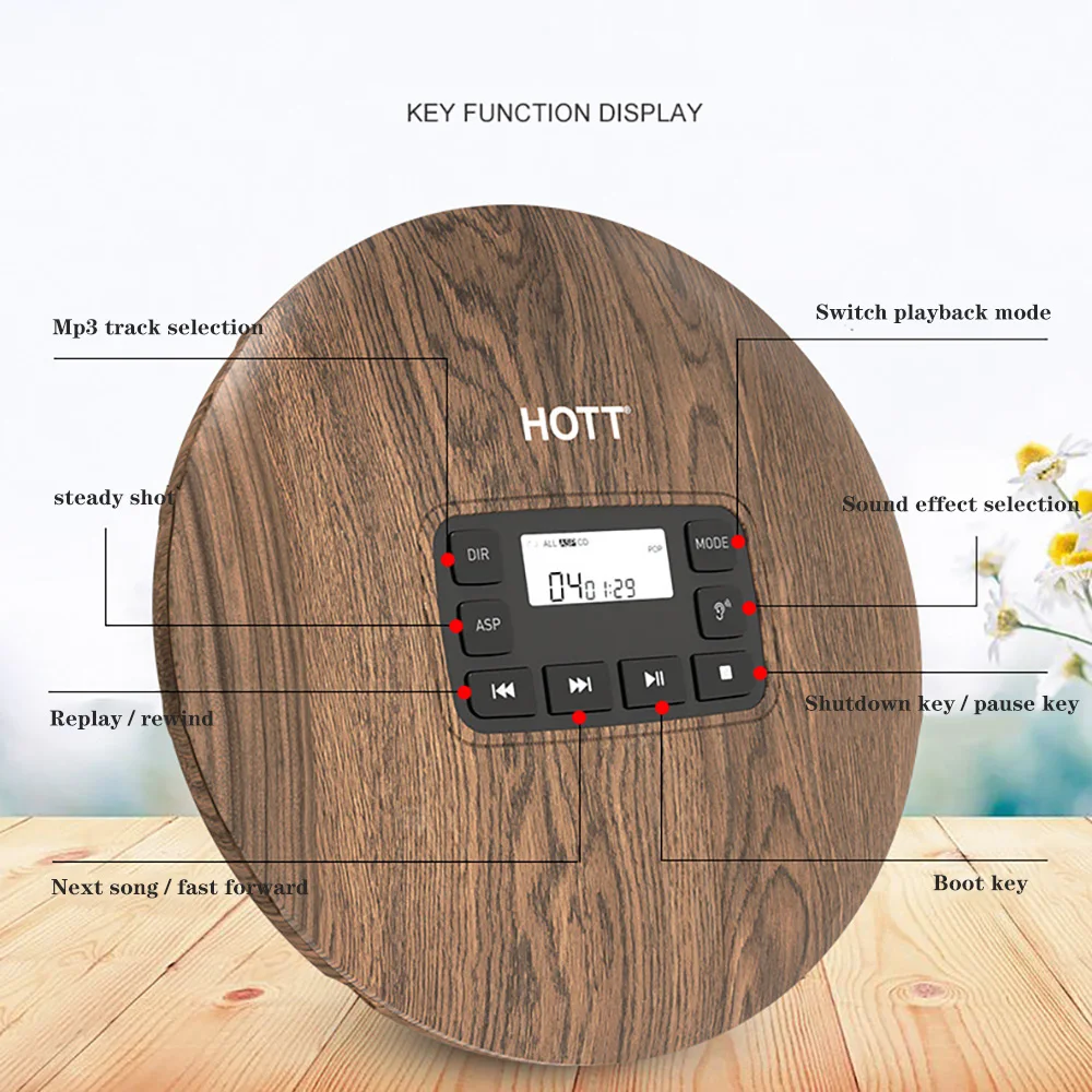 HOTT CD611 портативный CD-плеер ЖК-дисплей Hi-Fi высокое качество звука стерео лоток орех