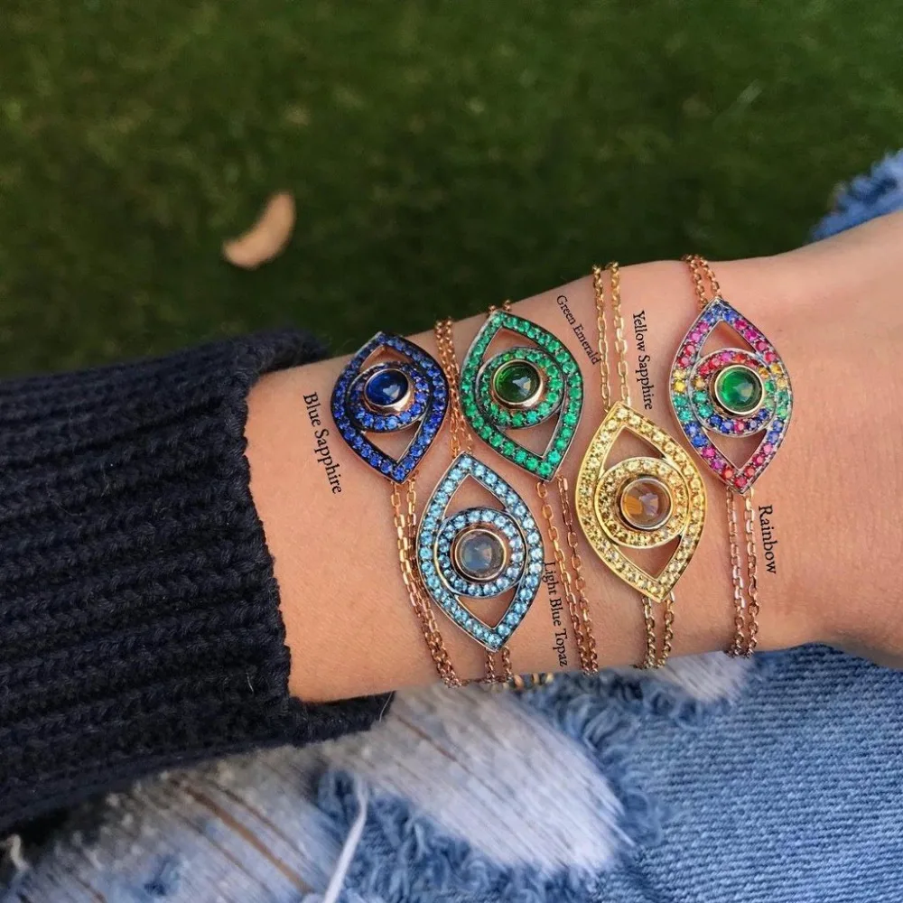 Натуральная 925 стерлингового серебра Красочные сглаза браслет цепь 8 видов