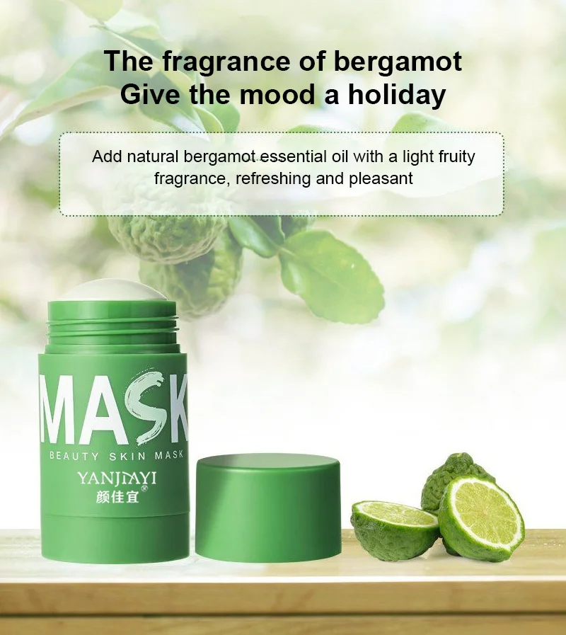 

40g Green Tea Cleansing Solid Mask Purifying Clay Stick Mask Oil Control Anti-Acne Mud Cream Beauty Facial Skin Care TSLM2