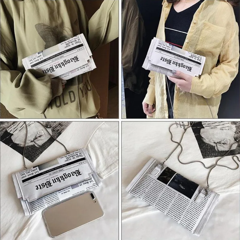 

2020 Women's Bag Fashion Creative Artificial Leather Newspaper Envelope Hand-held Horizontal Shoulder Bag hot sale