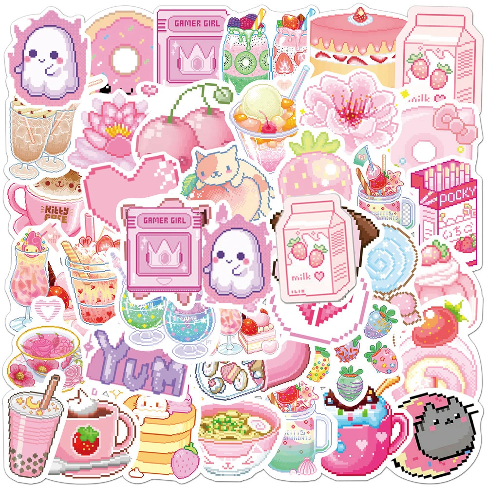 10/30/50 Uds INS estilo Rosa Pixel de dibujos animados pegatinas bicicleta DIY equipaje de viaje port&aacute;til Graffiti etiqueta engomada impermeable ni&ntilde;o pegatina de juguete-0