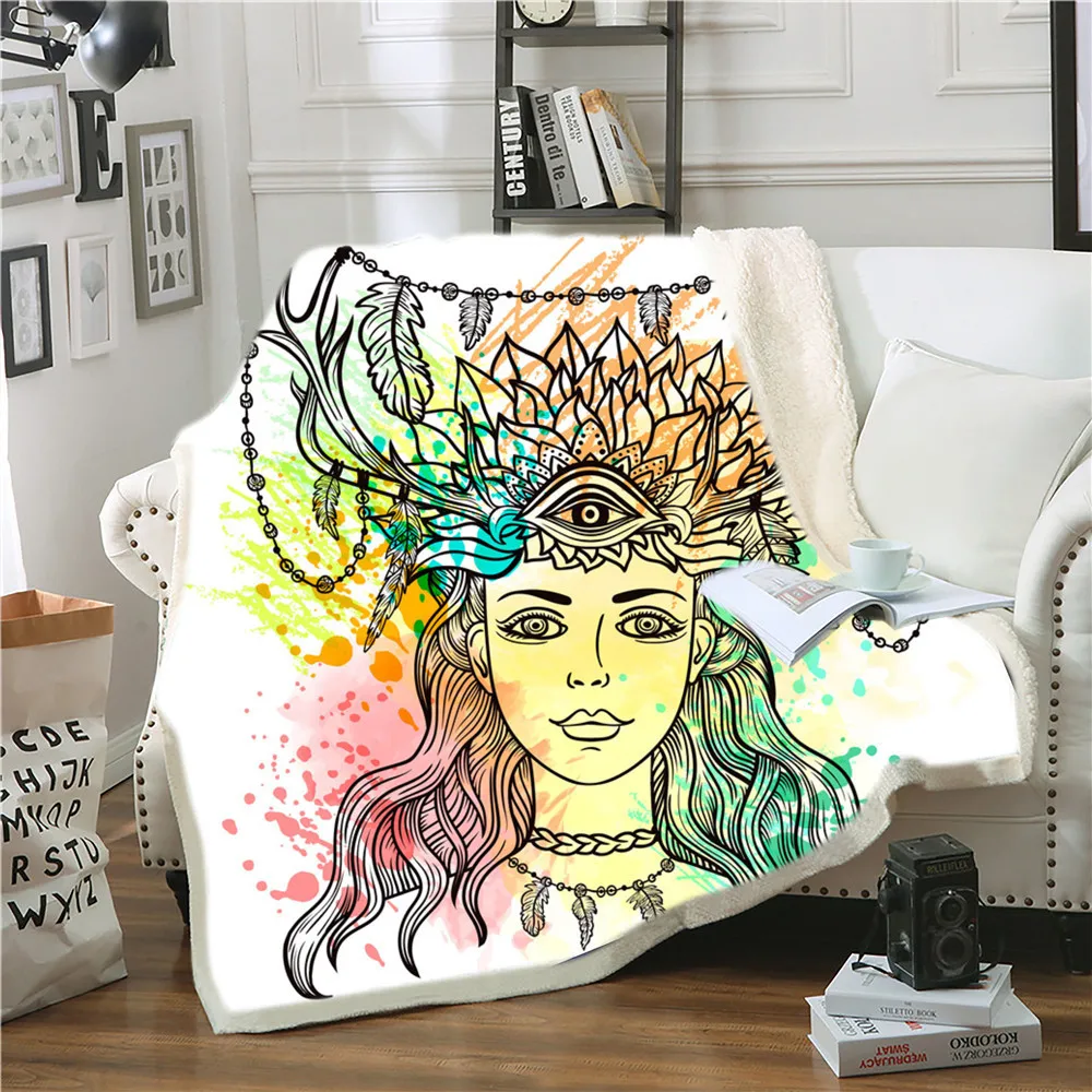 

Beautiful Girl Printing throw blanket Sherpa Soft Warm Coral lamb Wool velvet shawl blanket sofa nap blanket New Year Gift