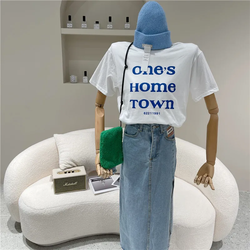 

Women's Spring Summer 2021 Fashion Retro small fresh casual loose letter cotton T-shirt top