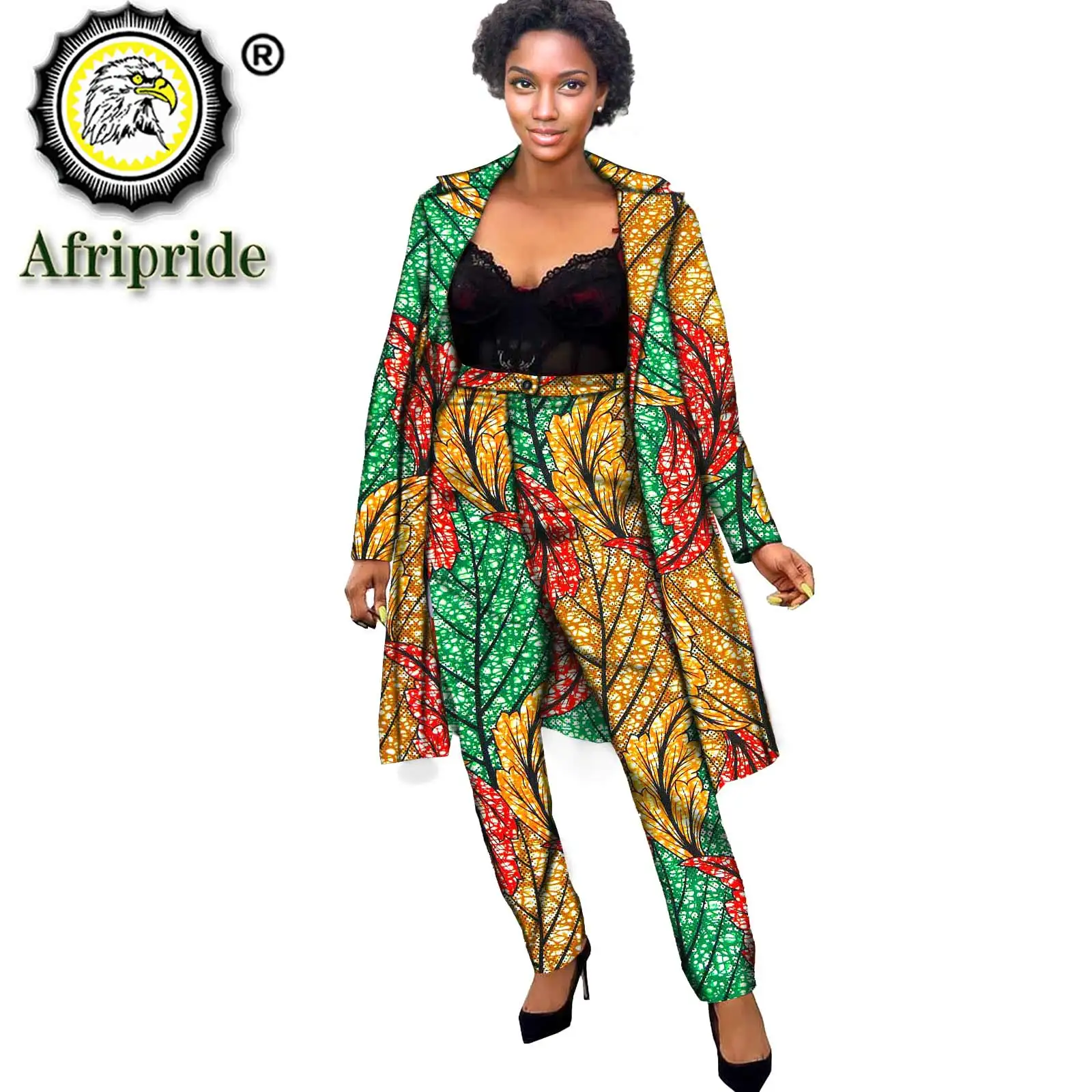 African Clothes for Women Plus Size Print Jacket and Ankara Pants 2 Piece Set Dashiki Outfits Long Coats Wax Attire S2126010