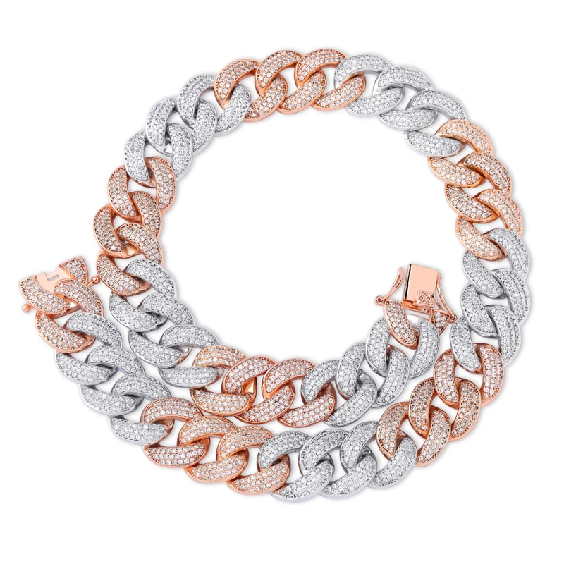 Two tone TOPGRILLZ 18 мм Maimi кубинское звено цепи ожерелье серебро и розовый цвет Iced Out кубический циркон хип хоп ювелирные изделия подарок - Окраска металла: Two tone