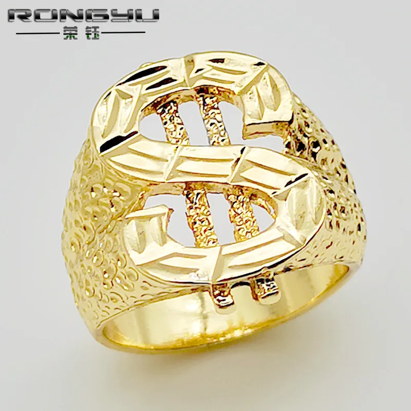 

Titanium Steel Dollar Sign Gold Plated Men's Domineering Hip Hop Creative Dollar Ring NO45