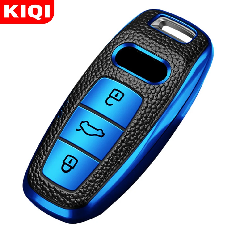 

KIQI TPU Leather Car Remote Key Cover Case for Audi Q8 C8 A6 A7 A8 2018 2019 2020 2021 Smart Key Holder Bag Accessories