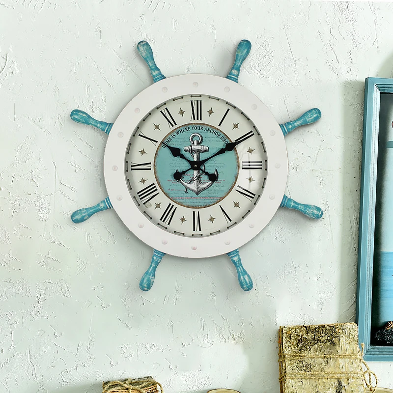 Средиземноморские большие настенные часы металлические в стиле ретро для