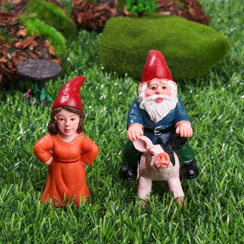 

Ornaments Micro Landscape Miniature Dwarf Figurine Riding Pig Gnome Female Goblin Statue Fairy Garden Decorations