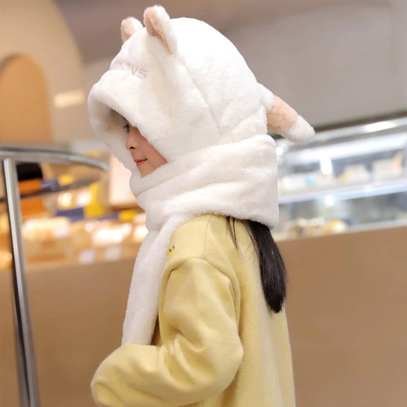 

T5EC Winter Warm Baby Kids Hat Gloves Scarf Combo Cute Cartoon Imitation Cashmere Cap