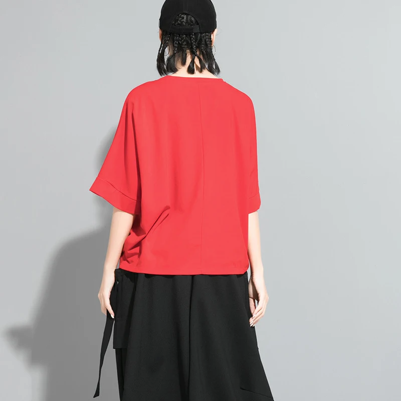 Футболка женская с капюшоном однотонная Свободная рубашка круглым вырезом на