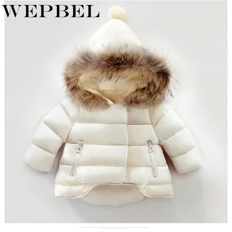 WEPBEL/Милая Меховая куртка-пуховик с капюшоном для маленьких девочек и мальчиков, детская теплая зимняя куртка, верхняя одежда