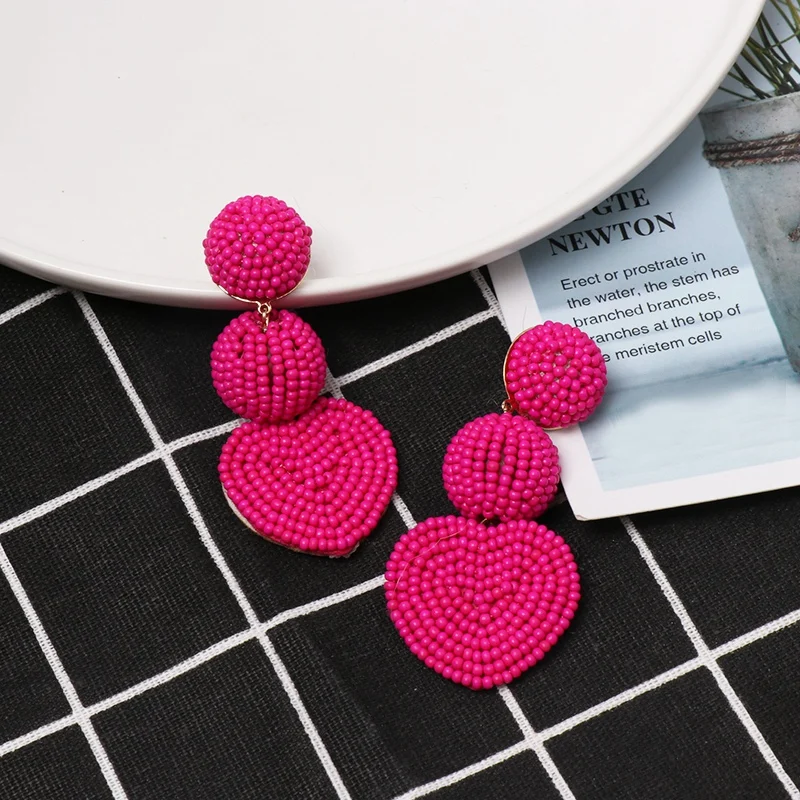 Богемные этнические геометрические круглые бусины с сердечками большие серьги