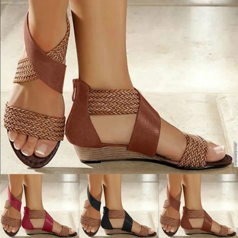 

Ladies Fashion New Fish Mouth Leather Sandals Women Wedge Heel Shoes Sexy Sandals Casual Beach Sandals Roman Shoes
