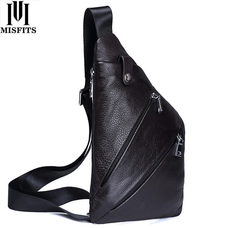 New men's head leather chest bag Multi Functional Messenger Bag 8 inch flat European and American Gun Bag Shoulder backpack