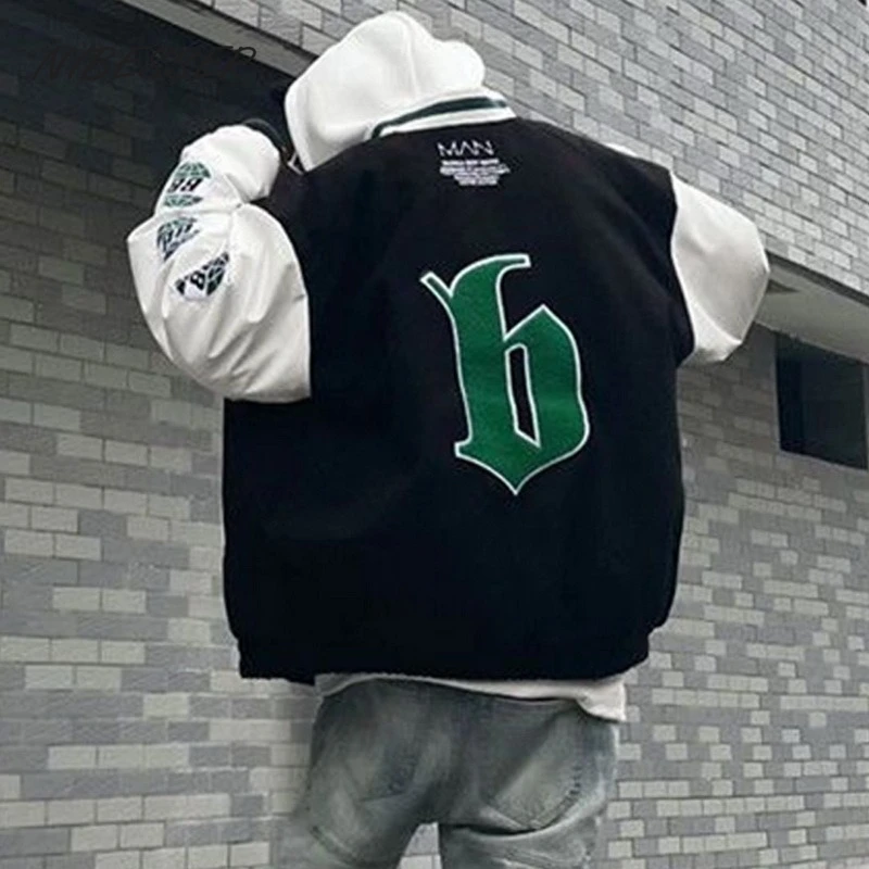

NIBESSER Unisex Baseball Uniforms Mens Coats and Jackets High Street Hip Hop Street Women Coat Loose Stitching Jacket Tops 2021