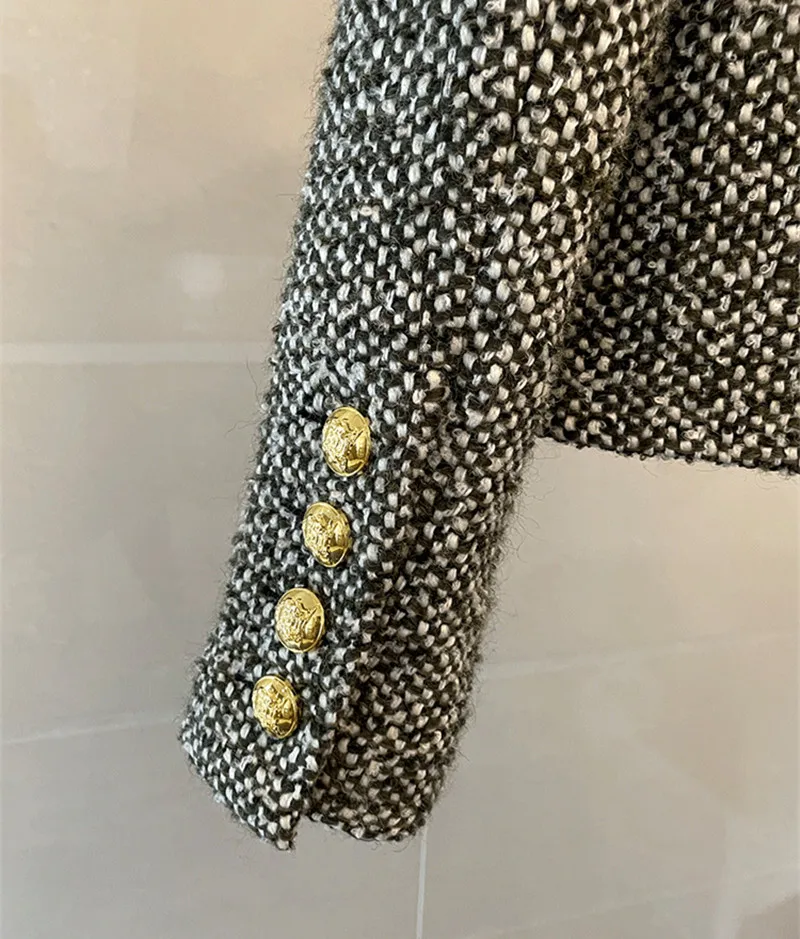 Женская твидовая куртка на пуговицах подиумная винтажная элегантная офисная с