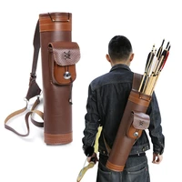 genuine leather back mounted quiver traditional bow arrow holder with large pouch handmade straps belt shoulder pack