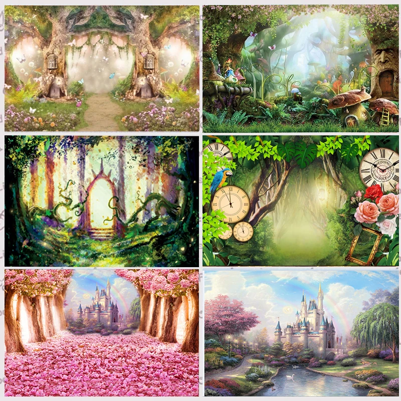 Фон для детских фотографий с изображением сказочного леса мира замка изогнутого