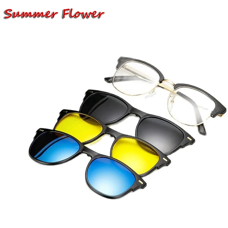

Brand Designer Eyewear Women Clips Polarized Lenses Magnet Night Driving Yellow Sunglasses Optical Glasses with 3 Clips
