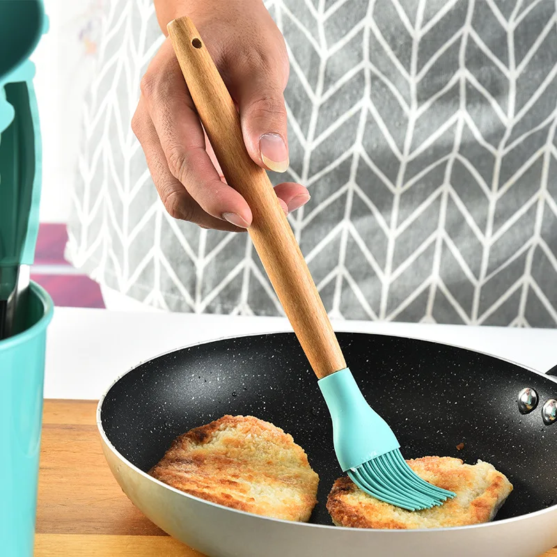

11PCS Silicone Cooking Utensils Set Non-stick Spatula Shovel Wooden Handle Cooking Tools Set With Storage Box Kitchen Tools