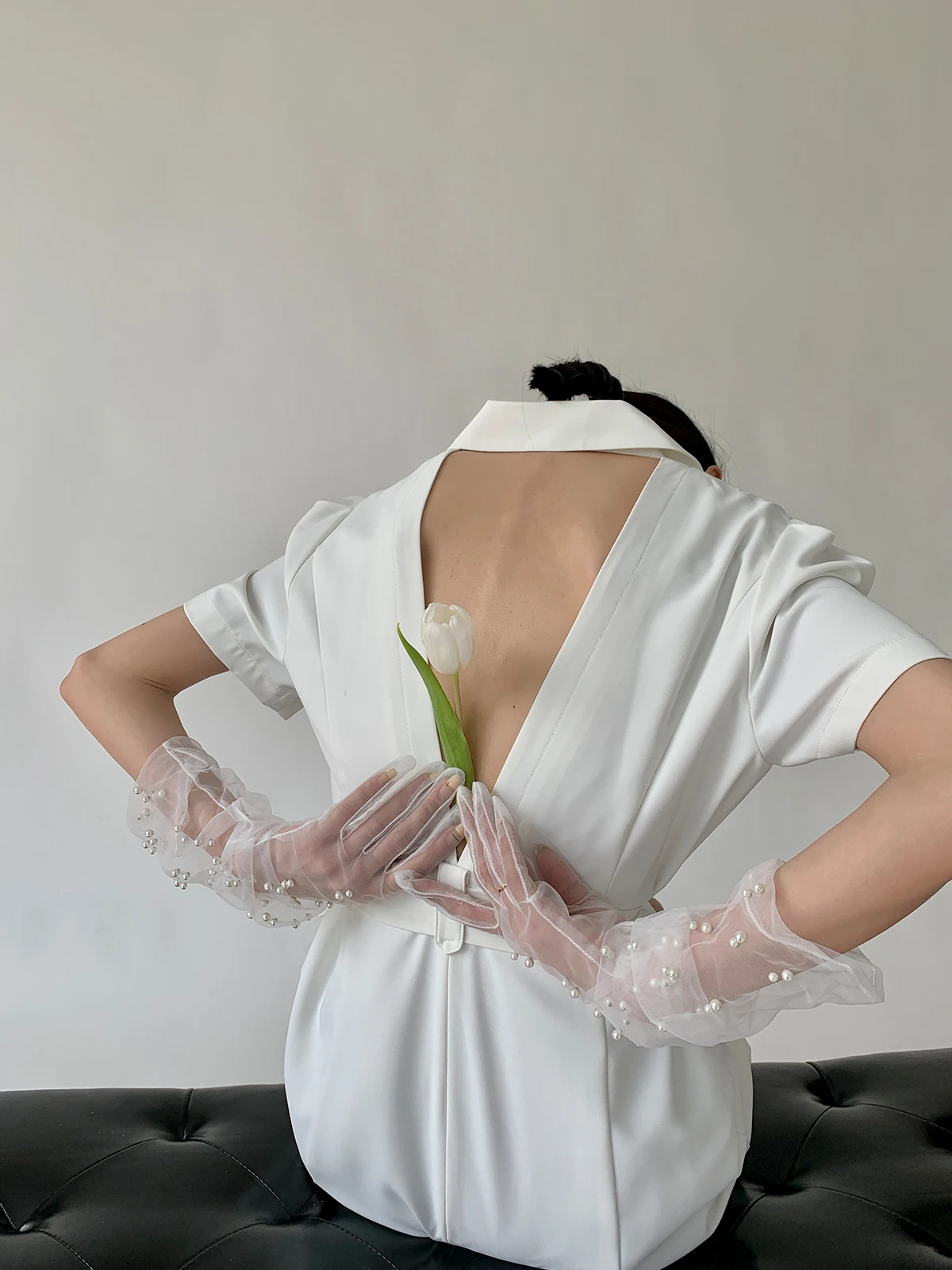 

HESAPP Design sense back vestidos hollow suit korean dress women robe loose casual mid-length white party dress jacket sukienka