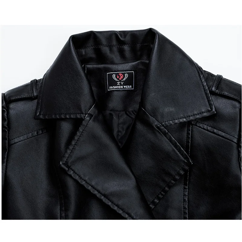 Специальный размер 5XL Женская Весенняя кожаная куртка средней длины