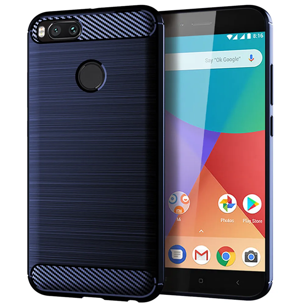 Чехол для Xiaomi Mi A1 A2 A3 Роскошный чехол из углеродного волокна полностью Мягкий