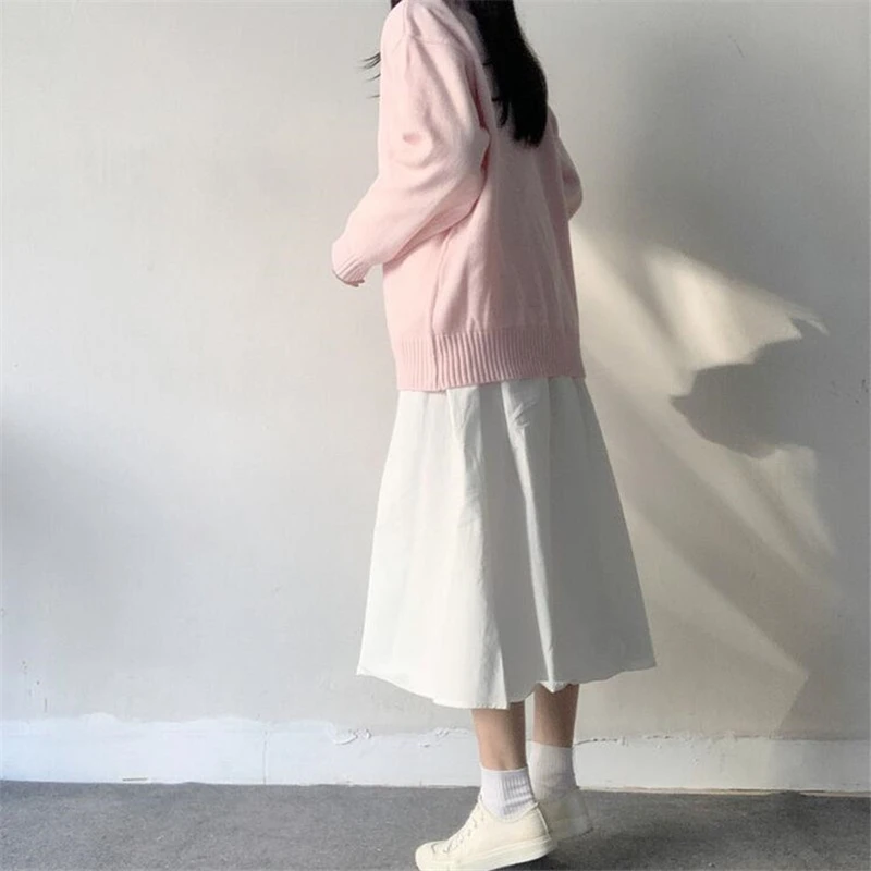 Kawaii вышивка розовый вязаный свитер женский пуловер Японский милый свободный