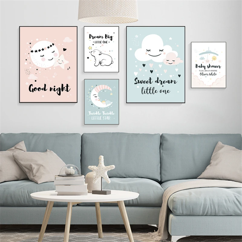 Картина на холсте с изображением облаков Луны звезд животных белого медведя | Дом