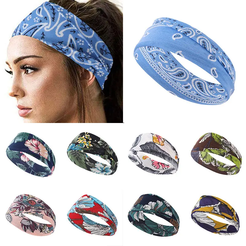 

Solid Color Elastic Sport Headband For Women Printed Turban Head Wrap Sweatband Hair Bands Bandana Headpiece Hair Accessories