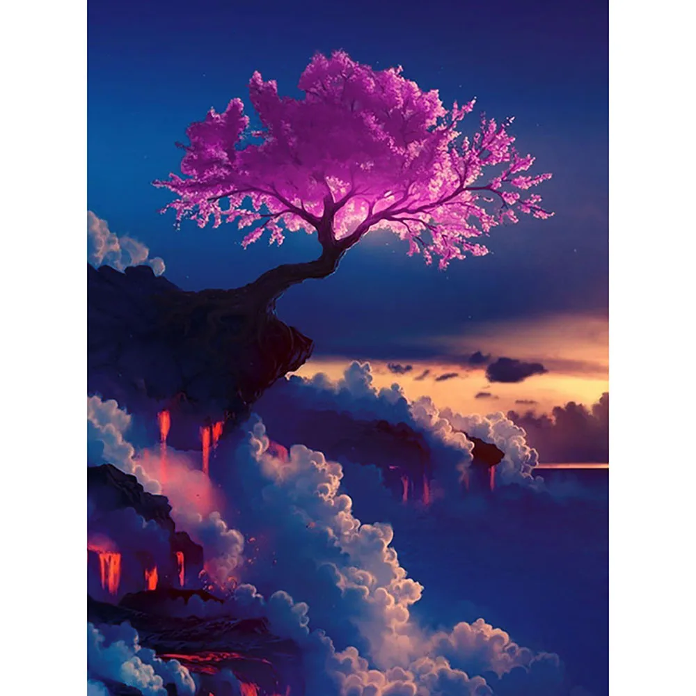 

Full Square drill 5D DIY Diamond painting Pink butterfly Volcano cherry blossom Mosaic Cross Stitch Rhinestone decoration gift