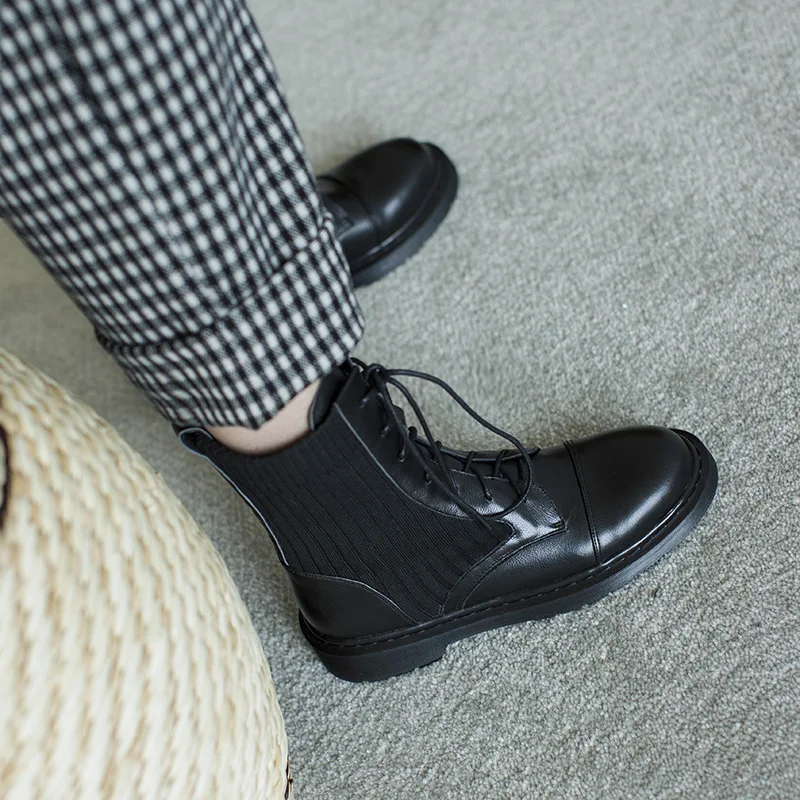 

Genuine Cow Leather Martin boots women's thick-soled autumn 2020 new British style women's lace round ankle boots women