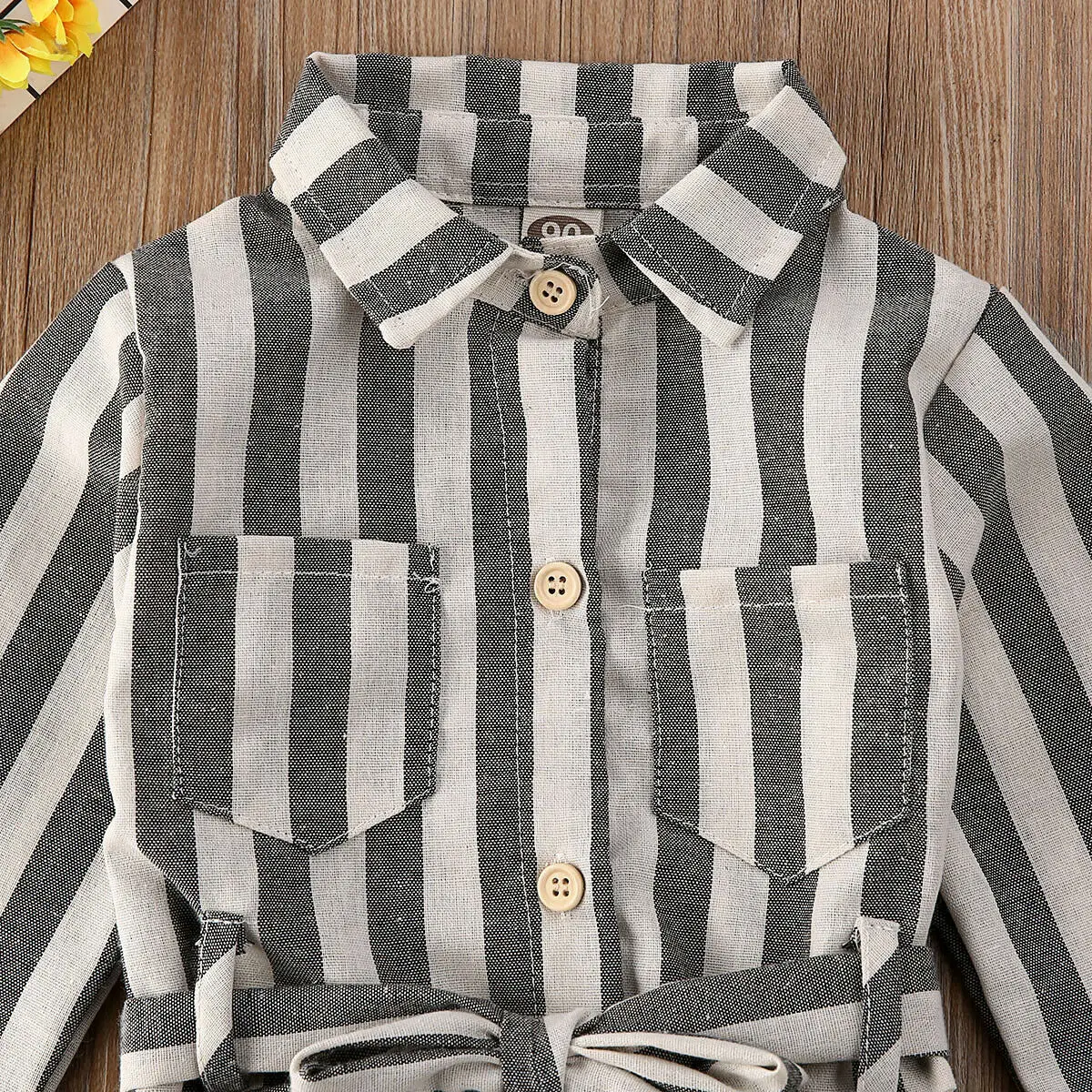 Детская Длинная блузка для маленьких девочек повседневные рубашки в полоску на