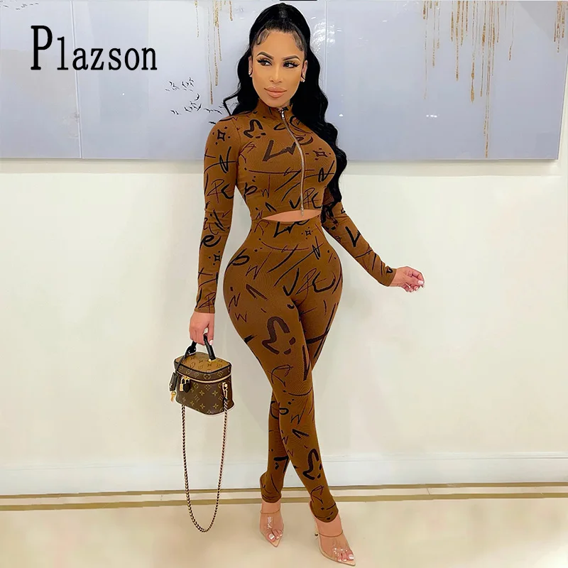 

Женский спортивный костюм Plazson, комплект из двух предметов, футболка и брюки, облегающая эластичная Спортивная одежда для фитнеса, уличная о...