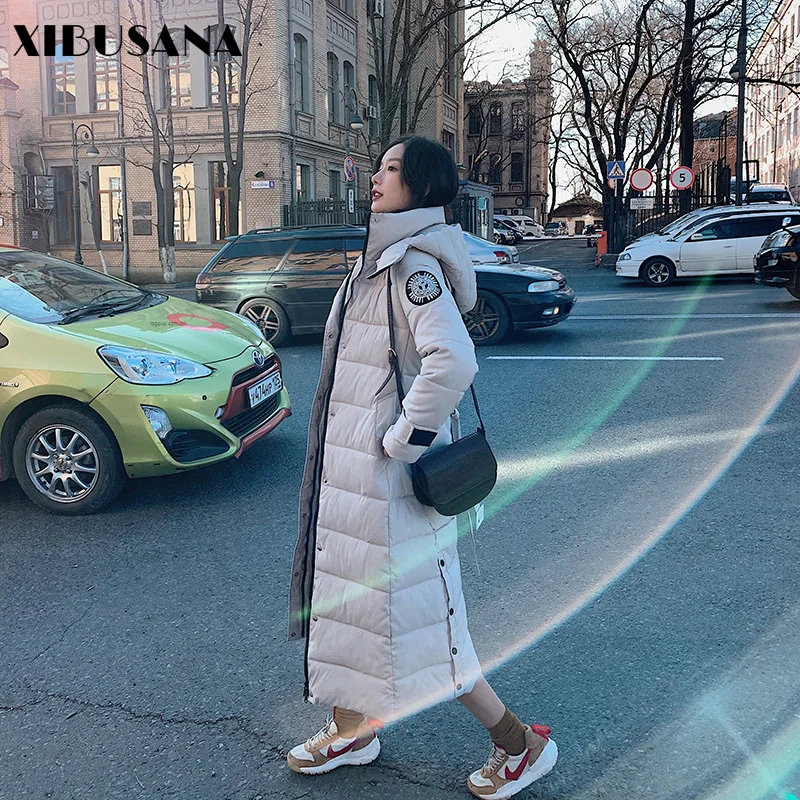 XIBUSANA женская зимняя куртка с капюшоном пуховая стеганая новое длинное хлопковое