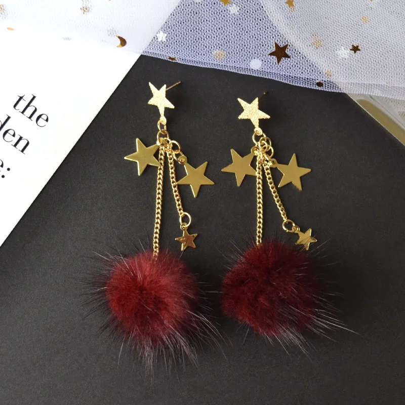 4 цвета женские серьги с меховым помпоном длинные кисточками круглые