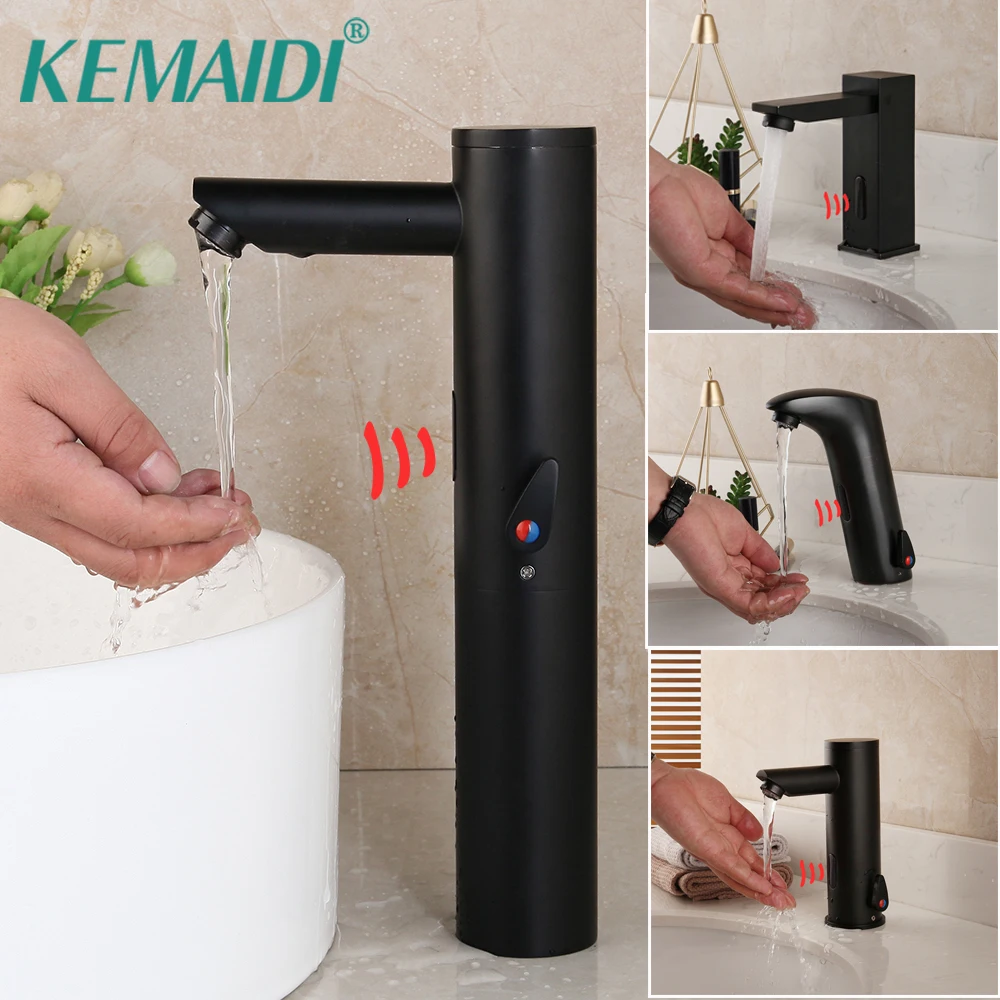 KEMAIDI Matte Black  Solid Brass Hot & Cold Water Mixer Touch-Free Infrared Tap Automatic Sensor Faucet Bathroom Basin Faucets