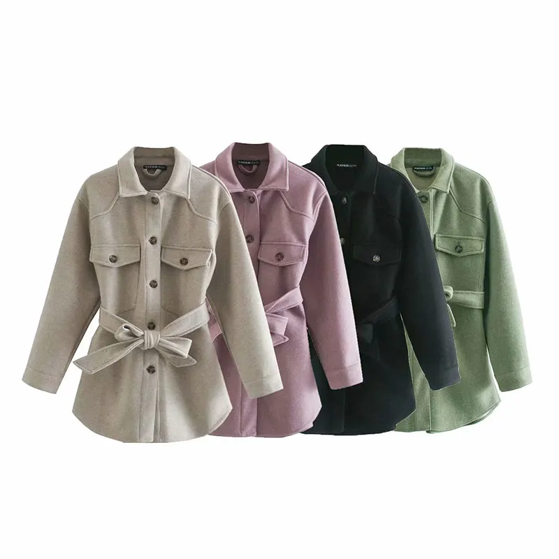 

Nlzgmsj ZBZA Women 2022 Fashion With Belt Jacket Coat Vintage Long Sleeve Side Pockets Female Outerwear Chic Overcoat 202207