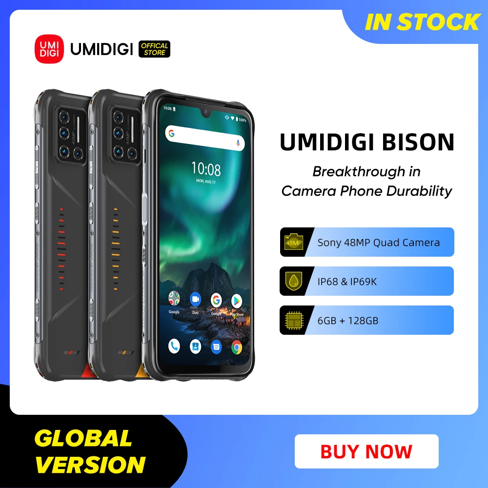 Смартфон UMIDIGI BISON IP68/IP69K защищенный четыре камеры 48 МП экран 6 3 дюйма FHD + ГБ 128 Гб NFC