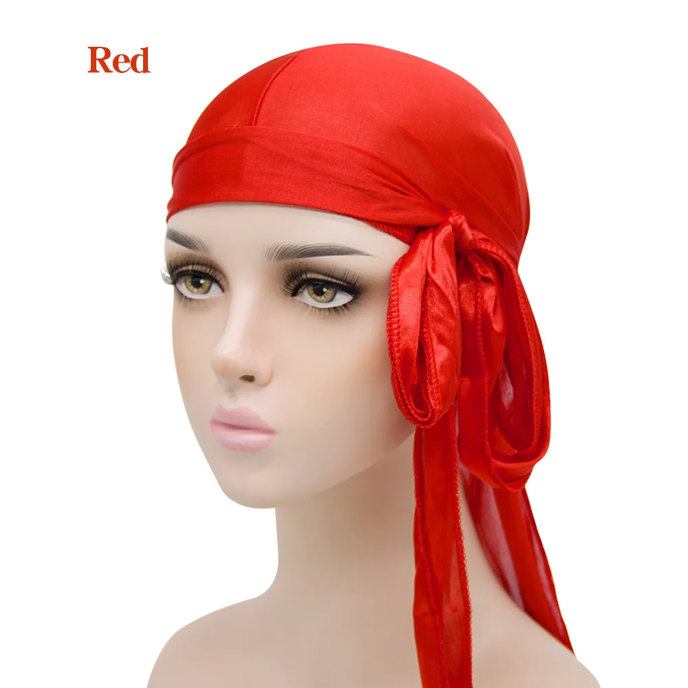 

Popular men's and women's emulation silk satin elastic baotou cap thick long tail pirates hat silky durag bonnets