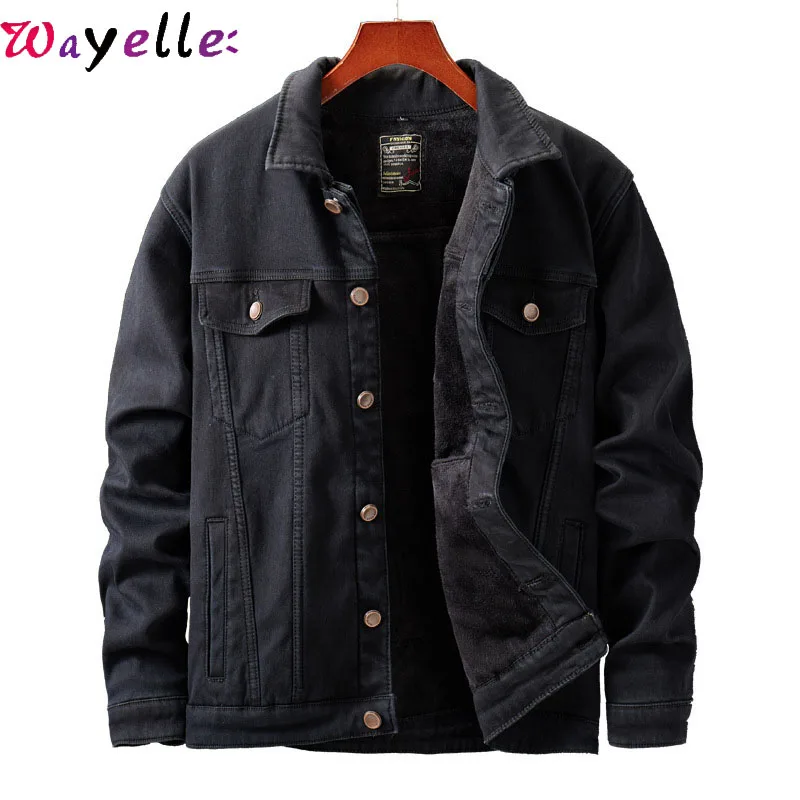 Зимняя флисовая джинсовая куртка и пальто для мужчин 2019 теплая Модная Мужская