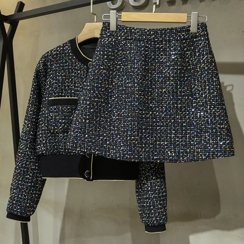 Женские осенние комплекты из двух предметов с блестками однобортные короткие